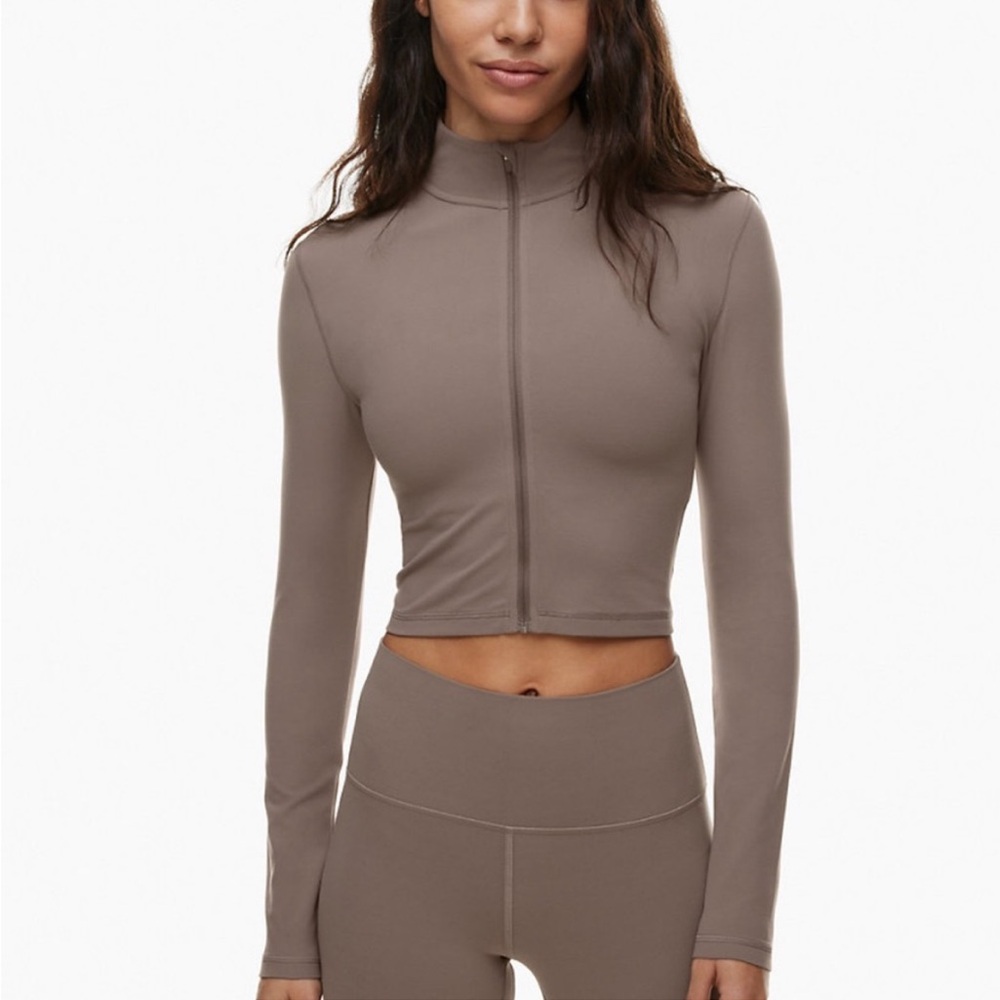 Aritzia Taupe Butter Rib Zip Up